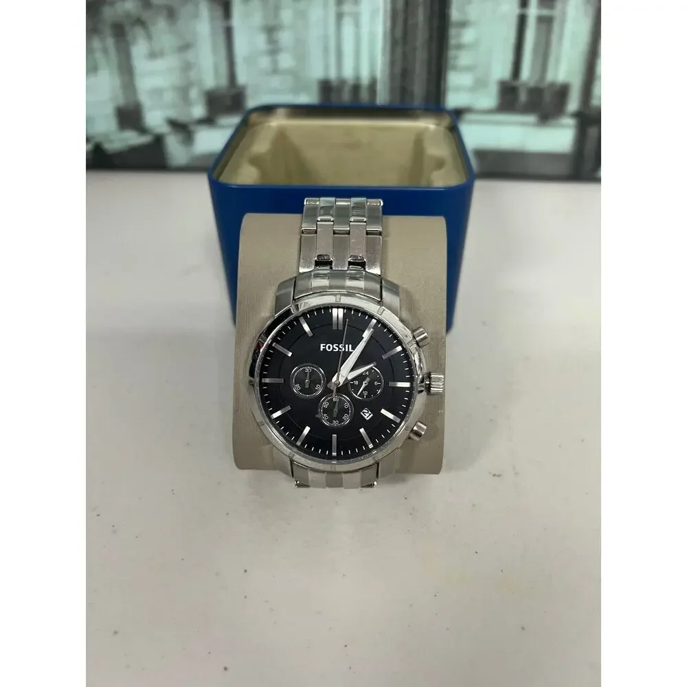 Fossil BQ1278IE Silver Chronograph Men’s Watch Black Dial